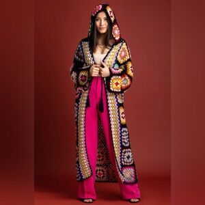 Fully crochet long Kimono with hood